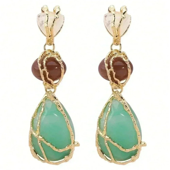 Women's Boho Statement Resin Stone Long Dangle Earrings - Picture 3 of 4